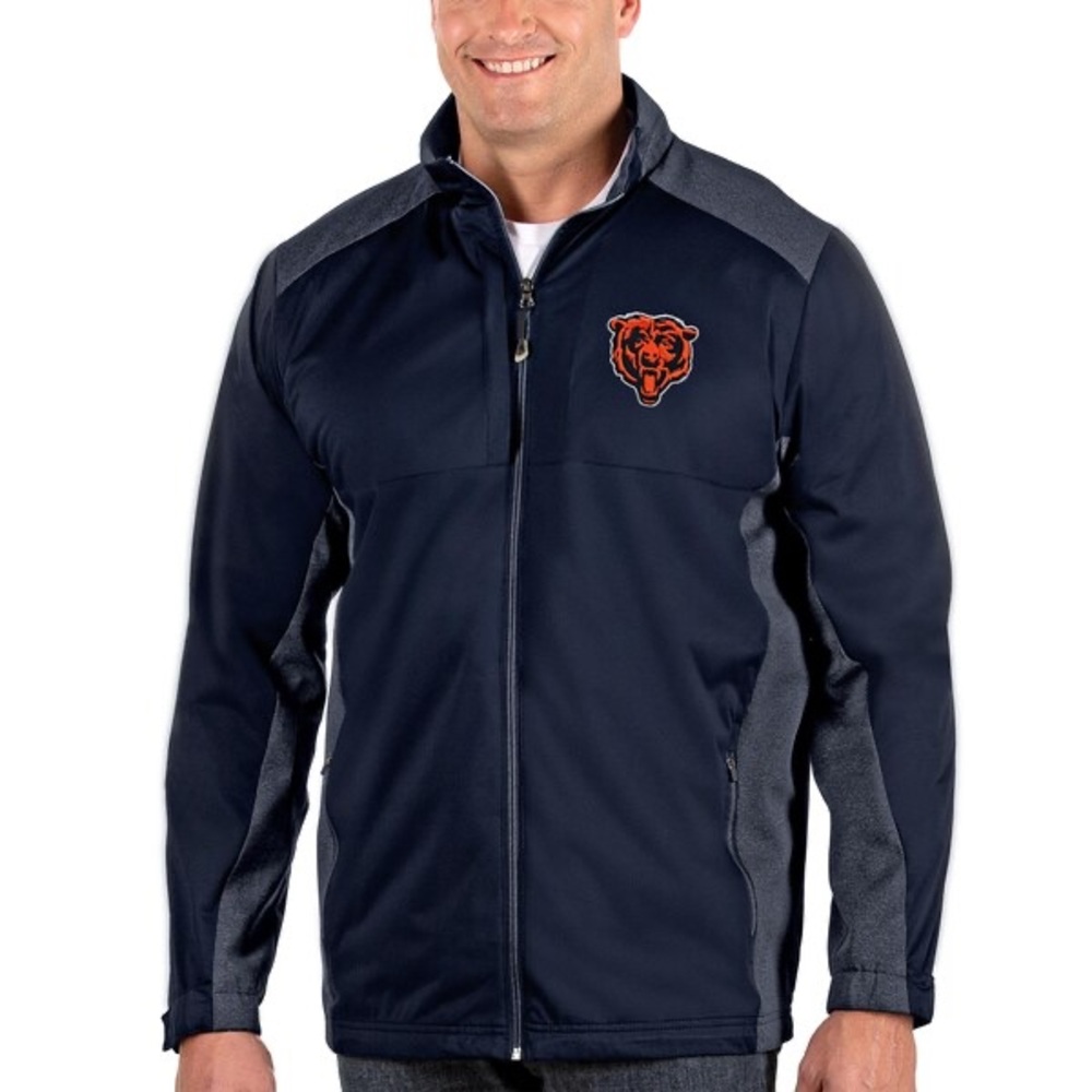 Antigua Heather Navy Chicago Bears  Head Revolve Full-Zip Jacket Unisex